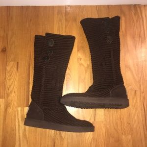UGG Australia Cardy Brown Knit Tall Sweater Sz 10